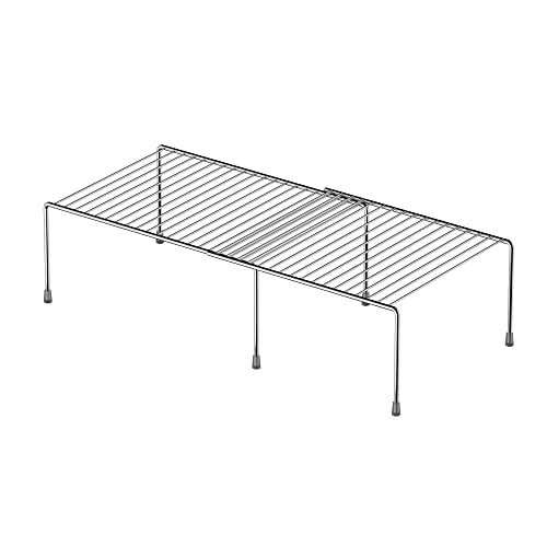 iPEGTOP Expandable Kitchen Cupboard Organiser, 2-Piece Adjustable Freezer Cabinet Storage Wire Shelf Rack Rustproof Metal Shelves Space Saver for Countertop Pantry Drawer Utensils - color: Chrome