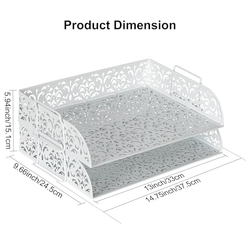 EasyPAG Paper Organizer for Desk 2 Tier Stackable Paper Tray for A4 Legal Size Folders Metal File Storage Desktop Organizer for Home Office School Teacher, White - color: White