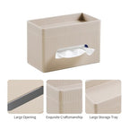 Tissue Box Cover Rectangle with Storage Tray, PU Leather Tissue Holder for Bathroom Vanity Countertop Night Stands Bedroom Office Desk, Stylish Rectangular Tissue Box Holder (Beige) - color: Beige