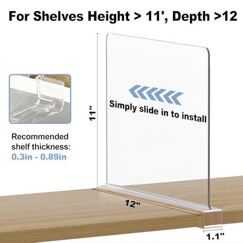 Purse Organizer for Closet Shelf Dividers: 11-inch Tall(Higher Version) Adjustable Clear Acrylic Bag Storage Organizer for Handbags, Sweaters, Towels, Jeans and Shoes on Wood Shelves 6-Pack - color: Clear:6-pack, size: Extra Tall: 11" Tall x 12" Deep
