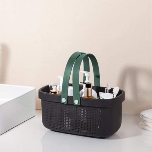 JiatuA Plastic Storage Basket with Handle Portable Shower Caddy Tote Organizer Basket Bin for Bathroom Kitchen Dorm Room Bedroom, Black Green - color: Black Green, size: Large