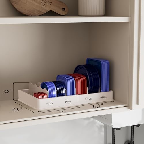 SWOMMOLY Expandable Food Storage Container Lid Organizer, Includes 6 Adjustable Dividers, 30 Preprinted and Blank Writable Labels, White - size: Large