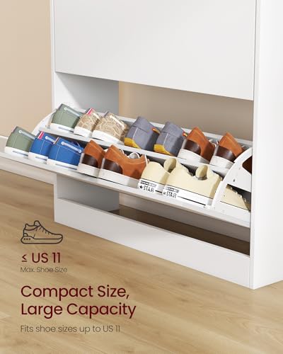 VASAGLE Custos Collection - Shoe Cabinet, Shoe Organizer, Open Compartment, Adjustable and Removable Dividers, 3 Flip Drawers, 9.4 x 31.5 x 54.5 Inches, for 21-24 Pairs, Cloud White ULBC043WB01 - color: Cloud White, size: 9.4"D x 31.5"W x 54.5"H, style: s