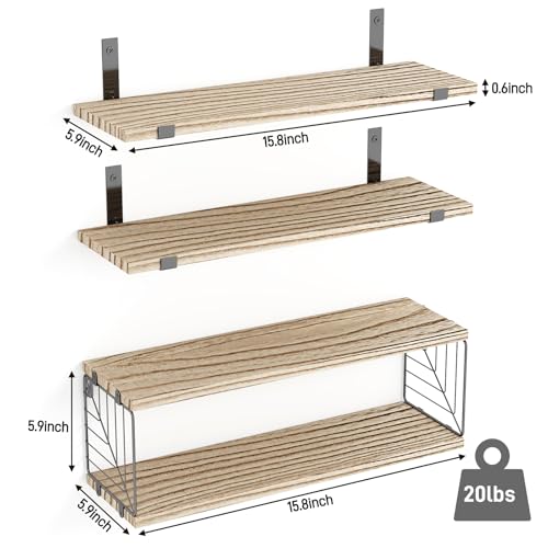 Fixwal Bathroom Floating Shelves Over Toilet, 15.8in Farmhouse Rustic Wood Shelves, Wall Decor for Bathroom, Living Room,Bedroom and Kitchen (3 Plus 1 Tier Rustic Brown) - color: Rustic Brown