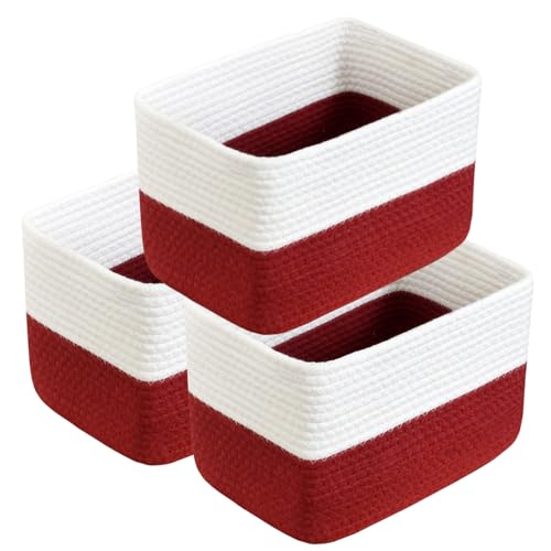 Hopegiver 3 Pack Rainbow Woven Storage Baskets for Shelves, 11x8x7 Inch Cotton Rope Decorative Organizer Bins for Blanket Clothes Book Baby Pet, Colorful Toy Basket for Playroom, Kids Room, Nursery - color: White Red, size: 11"x8"x7",3-Pack
