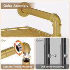 Wall Mounted Garment Rack, Walk-in Closet System with Expandable Rods, Adjustable Shelves, Industrial Pipe Clothing Racks, Hanging Clothes Organizers and Storage, Metal Closet Shelving Wardrobe - color: Gold