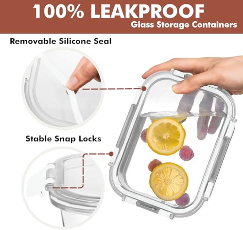 Razab 30 PC Glass Food Storage Containers with Lids - Reusable Glass Meal Prep Containers for Lunch and Leftovers - Airtight & Leakproof Snap Locking Lids - Oven, Freezer, Microwave, Dishwasher Safe - color: White