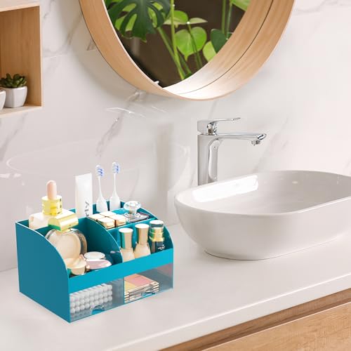 Makeup Organizer with 2 Drawers, Cosmetic Storage for Dresser Vanity and Bathroom Countertop,Make up organization and Skincare Storage with Beauty Brush Holder, Cosmetic Display Case (Dark Green) - color: Dark Green