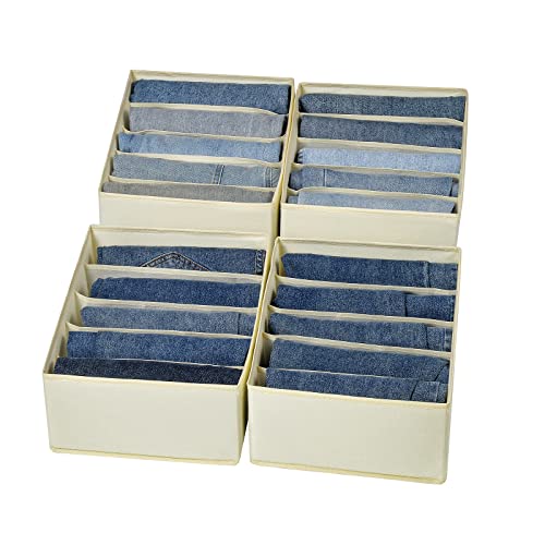 Jeans Drawer Organizers for Clothing, 5 Compartment Wardrobe Storage Box, Washable Clothes Organizer for Folded Clothes, Jeans, Pants, Leggings, t-shirts(Beige) - color: Beige