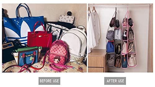AARAINBOW 2 Packs Hanging Handbag Purse Organizer, Hanging Hand Bag Organizer Wardrobe Closet Purse Holder, 8 Pockets, 43.3L x 14.1W (B Gray Light Pink) - color: B Gray Light Pink