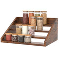 4 Step Spice Rack Organizer for Cabinet, Robust Wooden Display Riser Shelf Seasoning Organizer for Countertop Cupboard Pantry, Condiment Jar Kitchen Storage Holder Super Sturdy Stand, Rusitc Brown - size: 4-Tier