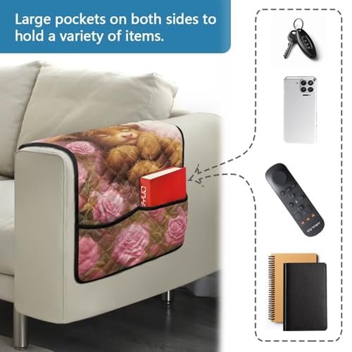 Highland Cattle Rose Daisy Butterfly Print Couch Arm Covers with Pockets Recliner Armrest Cover Furniture Covers Washable Sofa Furniture Protector with 2 Pockets - color: Highland Cattle Rose Daisy Butterfly