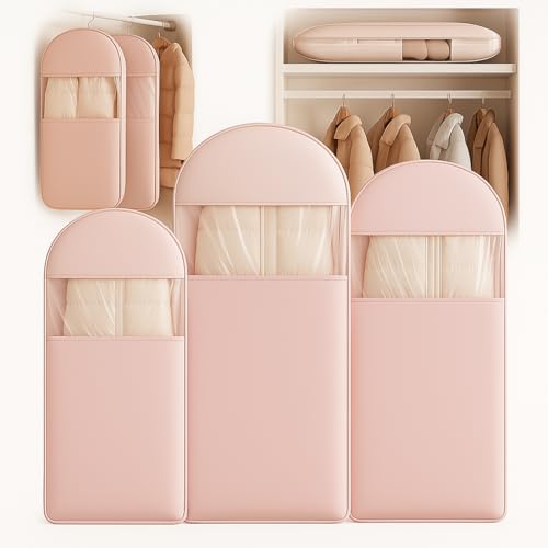 Space Saving Hanging Garment Bag with Self Compression Zipper, Suit Cover Bags, Heavy Duty Jackets & Parkas Storage, Dust Cover, Closet Organizer for Storage (Pink,3PCS(M+L+XL)) - color: Pink, size: 3PCS(M+L+XL)