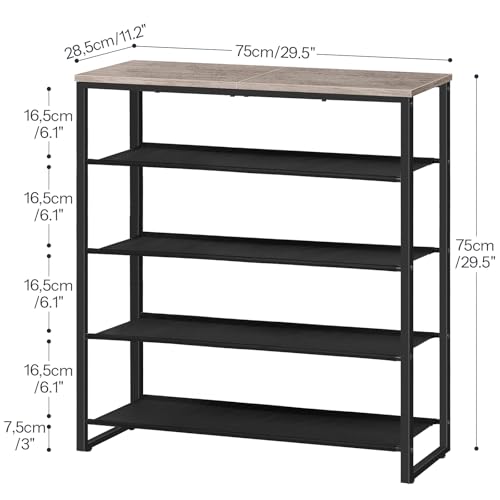 HOOBRO Shoe Rack, 5 Tier Shoe Storage Organizer with 4 Oxford Fabric Shelves and Top Panel, Holds 16-20 Pairs of Shoes, for Entryway and Closet, Industrial, Greige and Black BG50XJ01 - color: Greige + Black, size: 29.5"L x 11.2"W x 29.5"H
