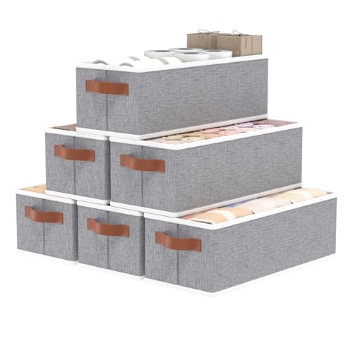 OUTBROS Storage Bins, Foldable Baskets for Organizing, Fabric Boxes With Handles, For bedrooms, living rooms, Shelves, Grey, 15 x 6.1 x 5.1 inch, 6-Pack - color: Grey, size: 15x6.1x5.1in(6-Pack）