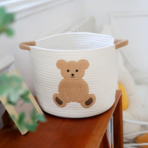 INough Cotton Rope Basket Toy Storage Baskets for kids Laundry Hamper, Gift Basket Empty Baby Shower Baskets with Handles, Cute Bins Blanket Stuffed Animal Storage for Nursery, Living Room Decor, Bear - color: Bear, size: Medium