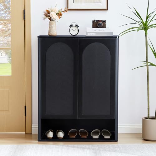 Shoe Cabinet, 5 Tier Wooden Shoe Storage Organizer Cabinet with Adjustable Shelves, Shoes Rack Accent Cabinet for Entryway Hallway Living Room, Black - color: Black