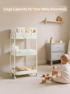 Fortella Baby Diaper Caddy, 3 Tier Rolling Storage Cart for Baby Essentials, Diaper Cart with Detachable Dividers, Storage Organizer & Baby Bottle Organizer for Bedroom, Living Room (Beige)