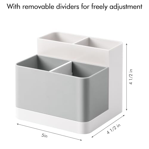 Poeland Desktop Storage Organizer, Pen and Pencil Cases Boxes, Pen or Pencil Holder Box Container for Desk, Office Supplies, Vanity Table - color: White+Gray