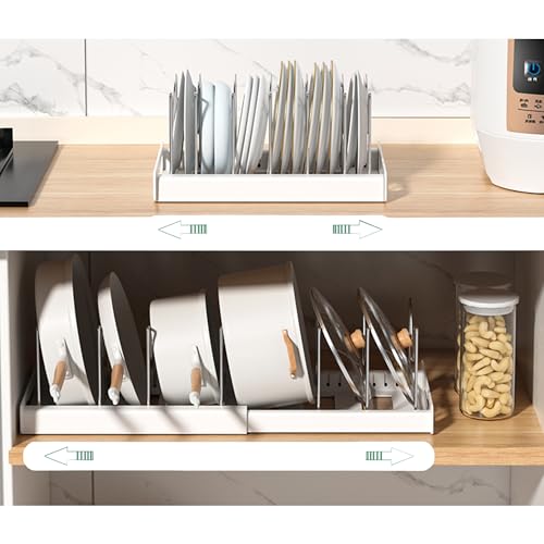 Expandable Pot and Pan Organizer Rack with 7 Stainless Steel Adjustable Shelves, for Neatly Storing Cookware, Pots, Pans, Lid - color: White（Style 1）