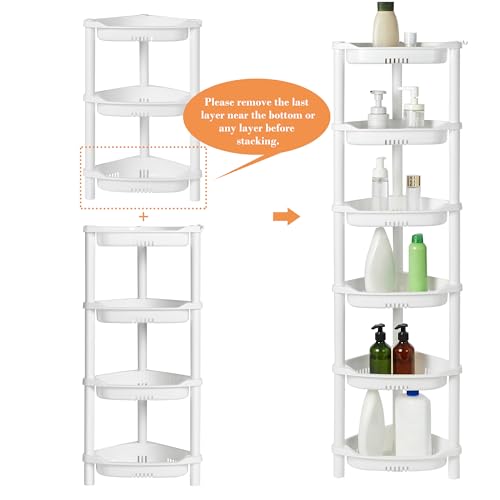 ELYKEN 3 Tier Shower Caddy Organizer Shelf Corner, 14.4 x 11.2 x 22.4 Inches, Rustproof, Plastic Shower Rack Stands for Inside Bathroom, Bathtub, White - color: White, size: 3-Tier