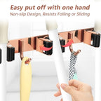 3 Racks and 4 Heavy Duty Hooks Mop and Broom Holder Wall Mount, Stainless Steel Broom Organizer Storage Utility Tool Racks for Home, Kitchen, Garage, Laundry Room. Rose Gold - color: Rose Gold