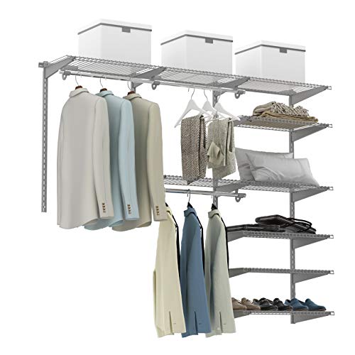 Tangkula 4 to 6 FT Custom Closet Organizer System Kit, Wall-Mounted Storage Organizer with Wire Shelving and Hanging Rods, Adjustable Closet Organizer Kit, Configurations Custom Closet for Bedroom, Grey - color: Gray, size: 4 to 6 FT