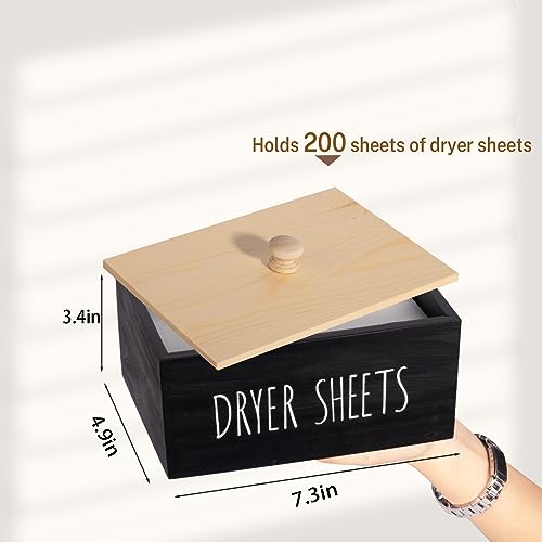 zoocatia Laundry Room Decor Dryer Sheet Container Wood Detergent Dispenser Holder Organization and Storage Box with Lid for Dryer Balls, Laundry Pods, Black - color: Black