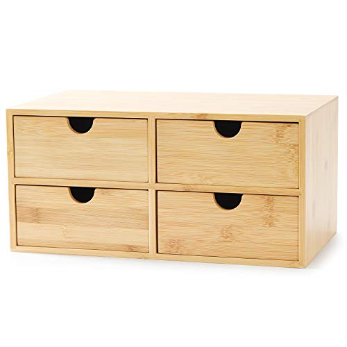 Wisuce Bamboo Desk Drawer Organizer, Desktop Organizer with Drawers Tabletop Storage Organization Box for Office Home Toiletries Supplies Vanity, No Assembly Required(4 Drawes) - style: 4 Drawes