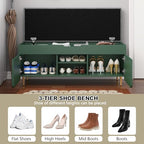 3More 40" Entryway Shoe Storage Bench,Upholstered Hidden Space Beneath Seat Cushion Bench,2-Tier Unique Geometric Shape with Wood Grain,Green - color: Green