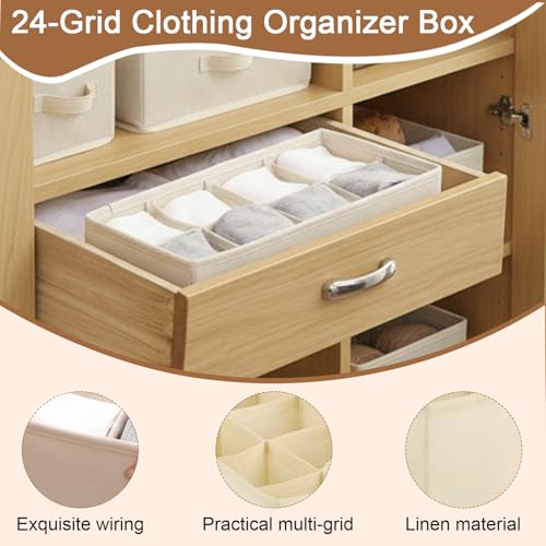 1 Pcs Drawer Organizer Storage Box for Underwear Socks Closet Divider for Wardrobe Dresser Vanity Space Saving Use(8-Grid Off White) - color: Off White-3, size: Medium