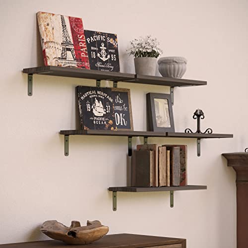RICHER HOUSE Floating Shelves for Wall Décor, Rustic Wood Wall Mounted Shelves for Bedroom Set of 5, Farmhouse Shelf for Bathroom, Hanging Shelves for Storage - Deep Brown - color: Deep Brown, size: 5 Pcs:16.52in