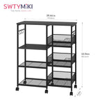 SWTYMIKI Kitchen Island Cart on Wheels - 4 Tier Rolling Kitchen Table Cart with Storage Shelves, 6 Removable Hooks& Locking Casters, Coffee Bar Cabinet for Dining Room Pantry Office, Black - size: 28x11.81in, style: Black