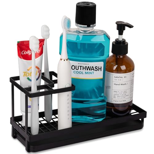Toothbrush Holders for Bathrooms, Carbon Steel Tooth Brushing Holder Electric Toothbrush and Toothpaste Organizer Bathroom Accessories for Countertop, Shower, Sink - Matte Black - color: Black, size: Small