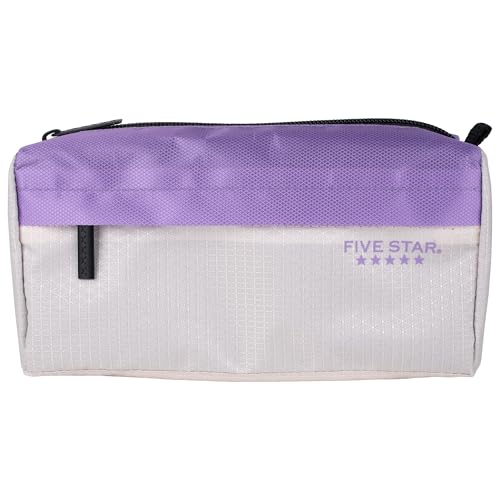 Five Star Pencil Pouch 9-Pocket Zipper Storage Organizer Case for Office Supplies Earbuds Chargers Cables Makeup, Tan/Purple (505600E) - color: Tan/Purple, size: 8"L x 4"W x 3"H