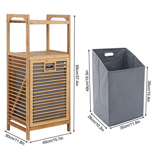 3-Tier Organizer Storage Shelf with Bamboo Frame and Pull Out Fabric Baskets Storage Drawers Unit,Laundry Towel Hamper Cabinet Tower Three Part Compartment Sorter Basket (2-Tier,Style 1) - style: 2-Tier,Style 1