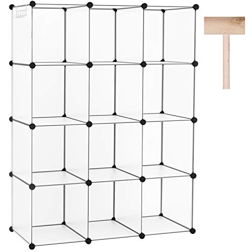 C&AHOME Cube Storage Organizer, 12-Cube Closet Cabinet Organizer, DIY Cube Shelf, Plastic Stackable Bookshelf, Modular Shelving Units Ideal for Home, Office, 36.6" L x 12.4" W x 48.4" H White SHS3012A - color: Translucent White