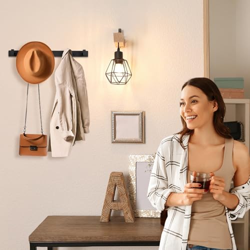 Coat Rack Wall Mount, Metal Coat Hanger with 5 Hooks, Heavy Duty, Black, 1 Pcs