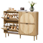 Turtle&Myrtle Narrow Fluted Shoe Cabinet for Entryway, Slim Hidden Shoe Rack, Wooden Freestanding Shoe Storage Organizer with 4 Flip Drawers, Hallway, Living Room, Foyer (Natural) - color: Natural-4 Flip Drawers