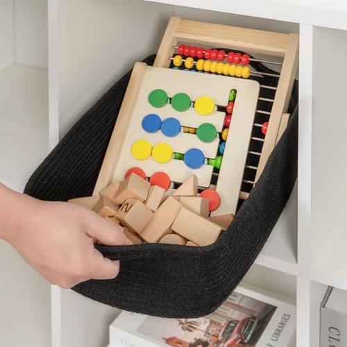 CubesLand Cube Storage Organizer Basket Bin, Rectangular Cotton Rope Basket, 14x10x7.08Inches, Black - color: Black, size: 14''x10''x7.08''