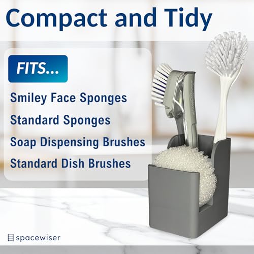 Spacewiser TidyNook Silicone Sink Caddy - Sponge Holder for Kitchen Sink, Dish Brush Holder, Fits Scrub Daddy Sponges, Scrub Mommy, and all Dish Sponges, Compact Kitchen Sinks Organizer Caddy, No Rust - color: Modern Gray
