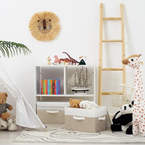 GRANNY SAYS Storage Bins with Lids, Decorative Storage Boxes, Clothes Stoarge Bins, Shelf Baskets, Closet Storage Bins for Clothing, Collapsible Storage and Organization, 2-Pack - color: White/Khaki, size: Large-2 Pack