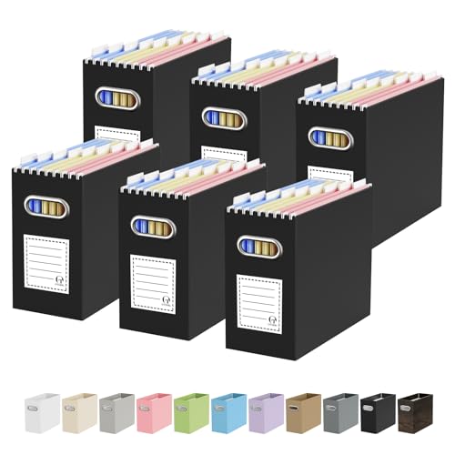 Oterri File Organizer Box, Portable Collapsible Cardboard File Folder Organizer with Handle for Letter Size Hanging Files, Document Storage Box for Home Office & Classroom (6 Packs, Black) - color: Black, size: Letter Size - 6 Packs