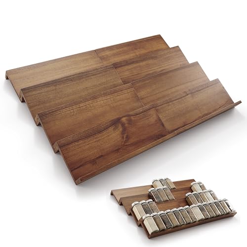 Tinamo Acacia Wooden Spice Rack Organizer for Cabinet - Spice Drawer Insert, Spice Organization for Cabinet, Seasoning Organizer, Spice Holder Pack of 8 (Walnut, Pack 8) - color: Walnut, size: Pack 8