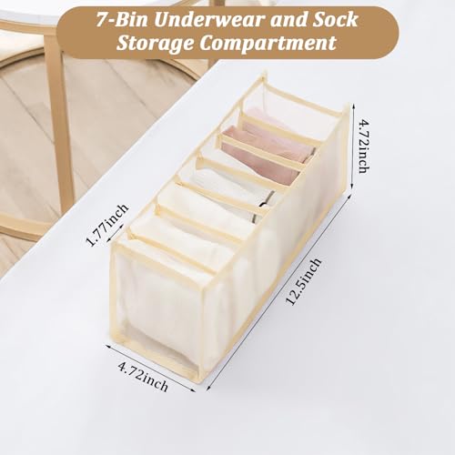7-Compartment Underwear Storage Box with Breathable Nylon Mesh, Foldable Drawer Organizer for Socks, Lingerie, and Small Clothing Items - color: Apricot, size: 7 Cell