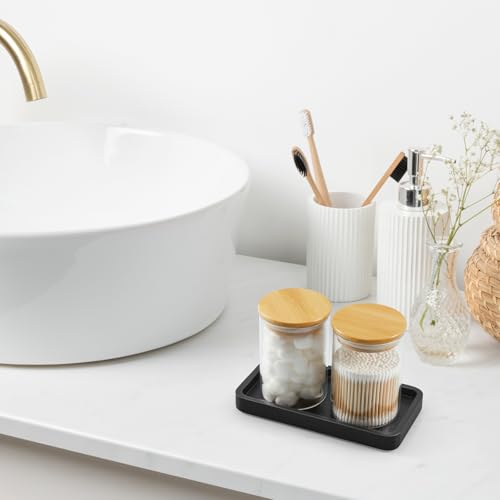ALELION 8" Bathroom Vanity Tray for Counter - Wood Tray for Dresser Tops Perfume Jewelry Candle Key Catchall - Black Kitchen Countertop Organizer for Soap Dispenser and Sponge Holder - color: Black, size: 4.2" x 0.8" x 8"