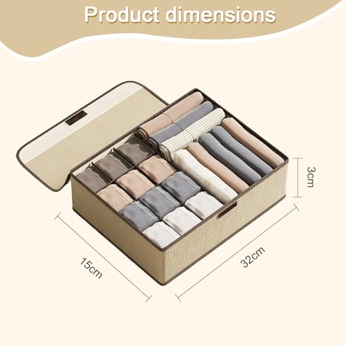 Underwear Storage Box with Lid Multi-Compartment Closet Organizer Fabric Drawer Divider for Socks Lingerie and Clothes (Yellow, F) - color: Yellow, size: 13 Grid