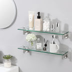 KES Glass Shelf for Bathroom, Floating Glass Shelves for Wall, 20 Inch Tempered Glass Shelf 2 Pack with Rustproof Stainless Steel Brackets Wall Mounted Brushed Finish, A2021-2-P2 - color: Brushed Finish