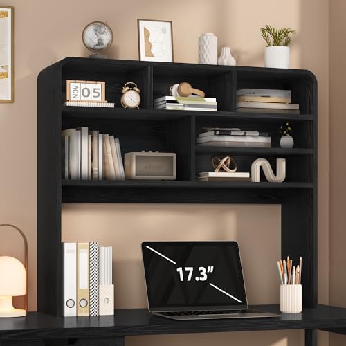 5-Tier Desk Shelf, 37.4''W Desktop Bookshelf for Computer Monitor, Desktop Organizer Shelf Storage Rack with 6 Cubbies, 5-Level Desk Hutch Display Rack for Home, Office, Dorm, Vanity, Black - color: Black, size: 37.4''W