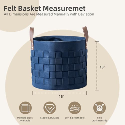 BOLDMONKEY Blankets Basket 15" x15 " x13 " 2 Pack, Felt Storage Baskets for Organizing Round, Living Room Dog Toy Bin for Dirty Clothes, Pillows, Towel-Navy Blue - color: Navy Blue
